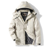 Autumn Winter Men's Windproof Hooded Jackets Winter Warm Waterproof Detachable Hat Jackets MartLion Rice White M 
