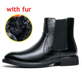 Winter Men's Chelsea Boots With Fur Genuine Leather Warm Slip On Formal Oxfords Ankle Patchwork Footwear Mart Lion Black fur 37 