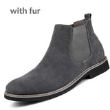 Men's Chelsea Boots Leather Slip Motorcycle boots MartLion Gray  with fur 11 