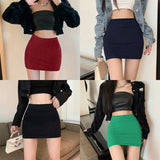 Women's Wrap Short Skirt Waist Elastic Slim Fit Solid Color Half length Skirt MartLion   