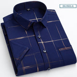 Summer Short Sleeve Shirts Men's Gold Stamping Plaid Polyester Non-iron Wrinkle-resistant Casual Mart Lion DX-9501-6 38 