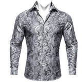 Classic Silk Shirts Men's Brown Paisley Lapel Woven Embroidered Long Sleeve Formal Fit Wedding Barry Wang MartLion CY-0418 S China