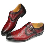 Exotic Men's Crocodile Lizard Print Oxford Hand-Picked Cow Leather Dress Shoes Metal Buckle Loafers Zapatos Hombre MartLion Red 39 