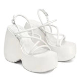 Summer Peep Toe High Heels Super High Platform Sandals Wedge Women Stripper Exotic Dance Wear Mart Lion White 35 