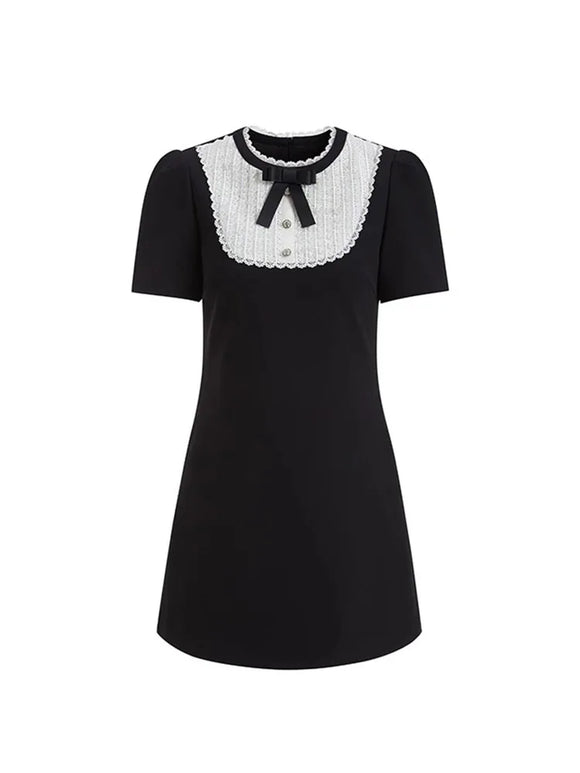  Elegant Slim Black Birthday Dress Bow Patchwork Half High Collar One-Piece Frocks Sweet Streetwear Spring Summer Gothic MartLion - Mart Lion