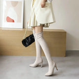  Women Nude Over-the-Knee Stretch Boots Ladies Autumn Winter High-heeled Dress Shoes Slim Leg Long MartLion - Mart Lion