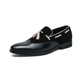 British Style Fringe Brogue Shoes Men's Pointed Leater Dress Slip-on Party Wedding Footwear MartLion black 1816 38 CHINA