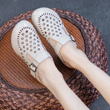 Summer Outdoor Wear Slippers Hollow Round Toe Genuine Leather Elegant Sandals Women MartLion Beige 39 