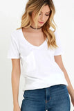 Summer Casual Cotton Tee Tops Female Stretch Women Solid T-shirts V Neck Short Sleeve MartLion WHITE L 