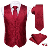 4PC Men's Extra Silk Vest Party Wedding Gold Paisley Solid Floral Waistcoat Vest Pocket Square Tie Suit Set Barry Wang Mart Lion 2096 XL 