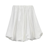 Office Lady Elegant Female Casual  Satin Mini Skirt Women Waist Vintage White Balloon Skirt MartLion   