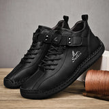 Handmade Leather Casual Men's Shoes Design Sneakers Breathable Leather Shoes Boots Outdoor MartLion Black 39 