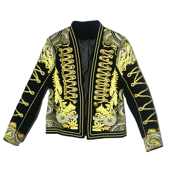  Black Gold Men's Slim Suit Embroidered Coat Chinese Style Phoenix Robe Casual Dress MartLion - Mart Lion