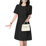 Elegant Party Dress Summer Women  Short Sleeve OL Work Sundress MartLion black 5XL 