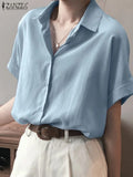 Summer Oversized Shirts Women Shirt Loose Solid Tops Short Sleeved Blouse Casual Solid Buttons Down MartLion   