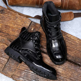 Men's Boots Autumn Spring Leather Round Toe Vintage Crocodile Pattern Shoes Leisure High Top Mart Lion   