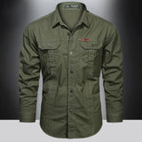 Spring Cotton Cargo Shirt for Men Long Sleeve Multi-Pocket Shirts Outdoor Casual Colthing Militar Overshirt MartLion   