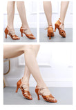 Adult High-heeled Color-block Latin Dance Shoes Soft-soled Forged Cloth Practice Professional Bullfighting MartLion   