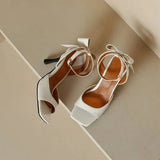 Women Sandals Square Toe Thin Heel Buckle Strap Bowknot Elegant Dating Female Shoes MartLion   