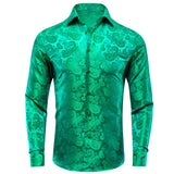 Silk Men's Shirts Long Sleeves Woven Paisley Wedding Party Over shirt Wedding MartLion   