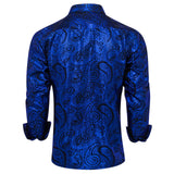 Luxury Gilding Pink Blue Red Paisley Print Silk Dress Shirts for Men's Long Sleeve Social Clothing Tops Slim Fit Blouse MartLion   