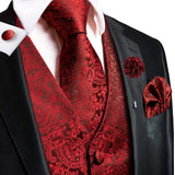 Hi-Tie Silk Vests Jacquard Waistcoat Neck Tie Hanky Cufflinks Brooch Set for Men's Suit Sleeveless Jacket Wedding MartLion MJ-0013-0155 S 