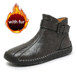 Handmade Men's Boots With Fur Split Leather Winter Ankle Boots Leisure Footwear Hombres MartLion Black fur 38 