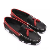 Men's Genuine Leather Driving Shoes Docksides Classic Boat Design Flats Loafers Women Tassels Wine Red Mart Lion   