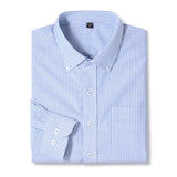 Men's Casual Cotton Oxford Shirt Single Patch Pocket Long Sleeve Standard-fit Button-down Plaid Shirts MartLion 2635-7 45-55kg 38 