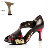 Printed Latin Dance Shoes for Women Adult High-heeled Indoor Ballroom Soft-soled Social Summer Hollow Out Sandals MartLion Printing heel 8.5cm 40 