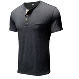 Summer Henley Collar T-Shirts Men's Short Sleeve Casual Tops Tee Solid Cotton Mart Lion   