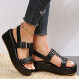 Summer Platform Wedge Strappy Sandals Women Round Toe Cross Tied Height Increase Open Toe Mart Lion   