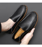 Men's Genuine Leather Breathable Large Casual Foot Cover Driving Shoes One Foot Peas Soft Sole Leather Handmade Mart Lion   