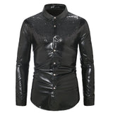 Men's Disco Gold Shiny Shirts for Party Long Sleeve Nightclub Shirt Male MartLion Black US XL 