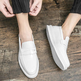 Men's Loafers White Dress Office Wedding Shoes Black penny loafers Casual Mart Lion   