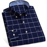 Men's 100% Cotton Long Sleeve Plaid Checkered Shirts Single Patch Pocket Standard-fit Button-down Striped Casual Oxford Mart Lion L503 41 
