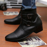 Leather Chelsea Boots Men White Dress Boots Men Casual High top Buckle Strap Formal Shoes Men Motorcycle Boots