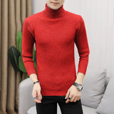 Autumn and Winter Men's Turtleneck Sweater Korean Version Casual All-match Knitted Bottoming Shirt MartLion red M (55-65KG) 