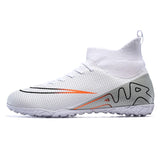 Soccer Shoes Football Men's Spikes Ankle Protect Elastic Non Slip Abrasion Resistant Lightweight MartLion White02 43 CHINA
