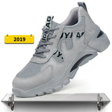 light weight safety work shoes men's breathable work sneakers with iron toe anti puncture security anti slip work boots MartLion C2019 Grey 37 