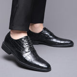 Men's Crocodile Grain Leather Shoes Dress Office Wedding Party Derby Square Toe Flats Mart Lion Black 38 China