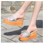 Women Slippers Outdoor Summer Wedge Sandals Mesh Sequin Slide Mujer Verano Beach Slides Platform Slippers Mart Lion   
