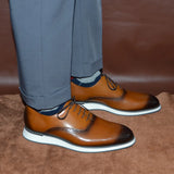 Classic Men's Oxford Shoes with Brogue Perforations Dot Handmade Real Leather Sneakers Lace-up Wedding Casual MartLion   