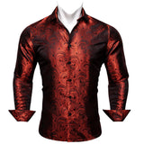 Silk Shirts Men's Red Burgundy Paisley Flower Long Sleeve Slim Fit Blouse Casual Lapel Clothes Tops Streetwear Barry Wang MartLion   