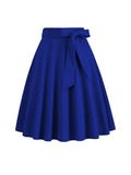 Women Summer Midi Long Skirt Solid Elegant Waist MartLion Blue L 