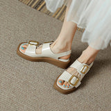 Summer Women Shoes Round Toe Thick Heel Sandals Split Leather Solid Platform Casual Roman MartLion   