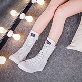 Mid Top Front Lace Up Side Zipper Canvas Shoes Women's Shoes Solid Color Breathable Soft and MartLion   