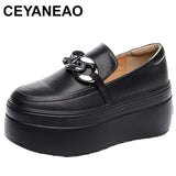 8CM Genuine Leather Walking Height Increasing Loafers Ladies Casual Platform Wedge Women Slip on Shoes MartLion   