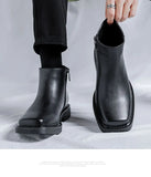 Designer Chelsea Boots Men's Leather Shoes British Style Side Zipper Low Top Casual Platform MartLion   