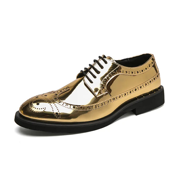 Casual Leather Shoes Men's superstar Brogues formal leather oxford gold lace-up hombres silver MartLion - Mart Lion